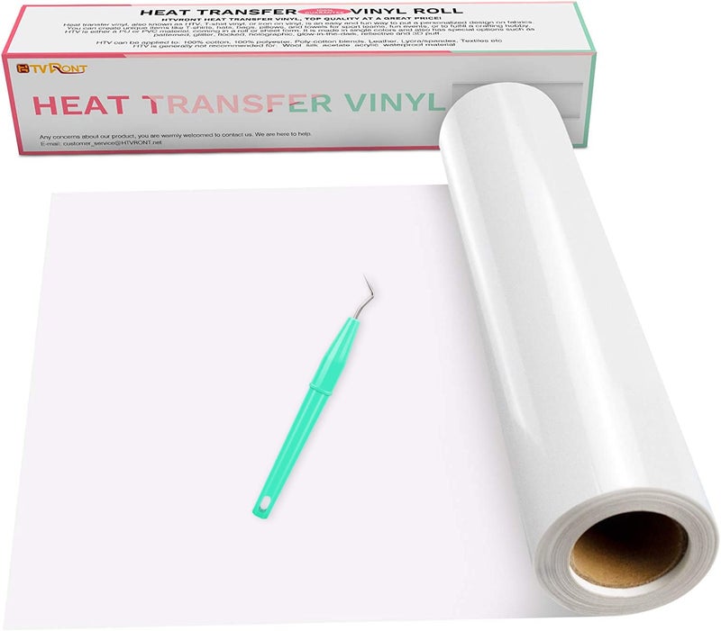 HTVRONT Heat Transfer Vinyl White HTV Rolls - 12" x 15ft White Iron on Vinyl for All Cutting Machines, White HTV Vinyl for Shirts - Easy to Cut & Weed for Heat Vinyl Design - Image 1